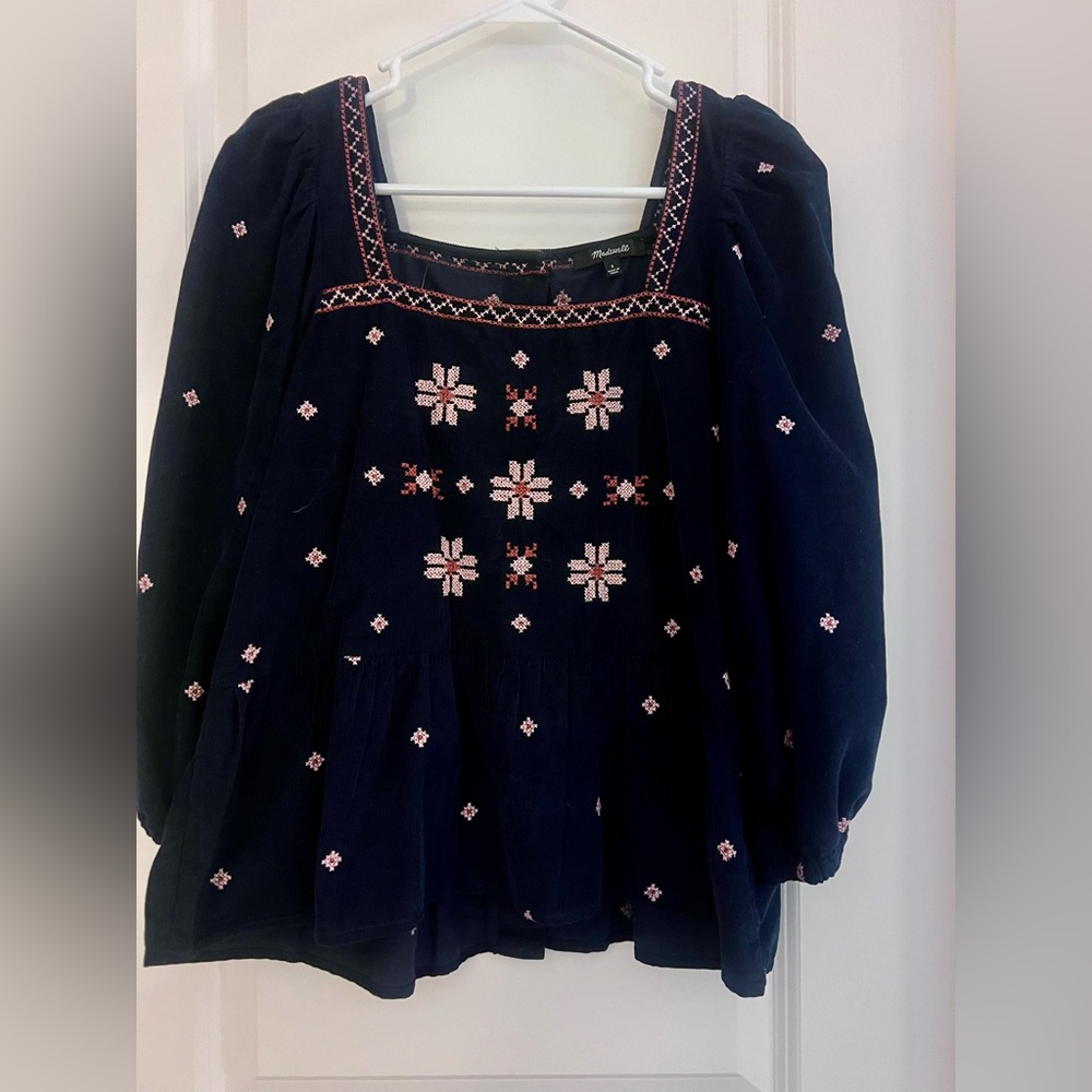 Madewell Navy Corduroy Babydoll Top